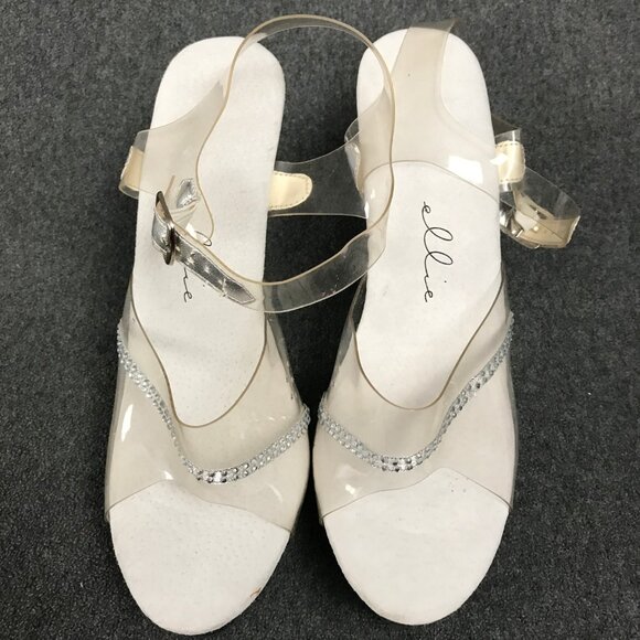 Ellie 521-Jewel-W Clear Dancers Strappy Rhinestone Lucite 5" Platform Heels Sz 6 - Picture 5 of 6